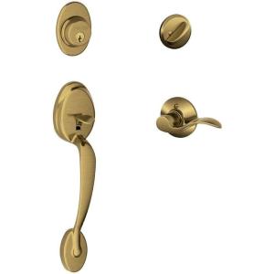 SCHLAGE Plymouth Single Cylinder Handleset and Left Hand Accent Lever, Satin Nickel (F60 PLY 619 Acc LH)(Antique Brass)