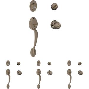 SCHLAGE Plymouth Single Cylinder Handleset and Left Hand Accent Lever, Satin Nickel (F60 PLY 619 Acc LH)(Antique Pewter)