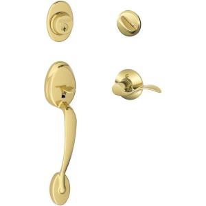 SCHLAGE Plymouth Single Cylinder Handleset and Left Hand Accent Lever, Satin Nickel (F60 PLY 619 Acc LH)(Bright Brass)