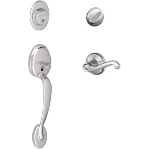 SCHLAGE Plymouth Single Cylinder Handleset and Left Hand Accent Lever, Satin Nickel (F60 PLY 619 Acc LH)(Bright Chrome)