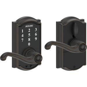 SCHLAGE Touch Camelot Lock with Flair Lever (Aged Bronze) FE695 CAM 716 FLA