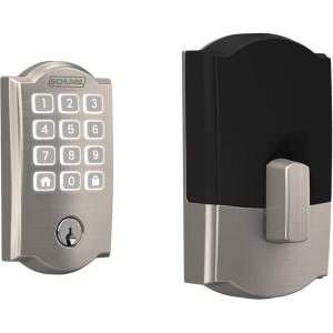 Schlage Arrive WiFi Deadbolt Smart Lock, Keyless Entry Door Lock with Century Trim, Matte Black, Compatible with Alexa and Google, BE459WB CEN 622(Satin Nickel)