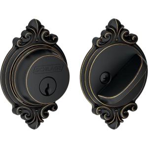 Schlage B60 N BRK 716 Deadbolt with Brookshire Trim, Keyed 1 Side, Highest Residential Security, Aged Bronze