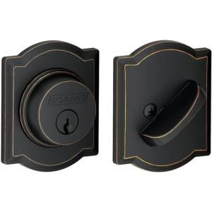 Schlage B60 N CAM 716 Deadbolt with Camelot Trim, Keyed 1 Side, Highest Residential Security, Aged Bronze