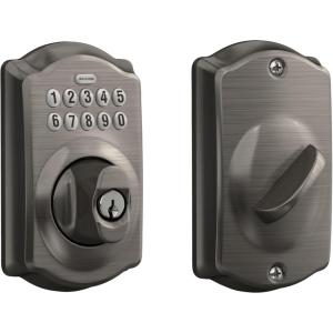 Schlage BE365 CAM 620 Camelot Keypad Deadbolt, Electronic Keyless Entry Lock, Antique Pewter
