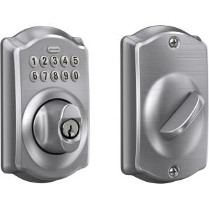 Schlage BE365 V CAM 619 Camelot Keypad Deadbolt, Electronic Keyless Entry Lock, Satin Nickel(Satin Chrome)