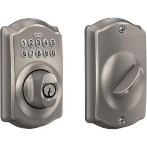 Schlage BE365 V CAM 619 Camelot Keypad Deadbolt, Electronic Keyless Entry Lock, Satin Nickel(Satin Nickel)
