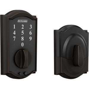 Schlage BE375 CAM 619 Touch Camelot Deadbolt, Electronic Keyless Entry Lock, Satin Nickel(Aged Bronze)