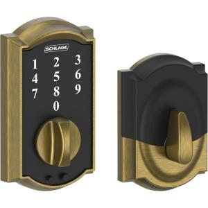 Schlage BE375 CAM 619 Touch Camelot Deadbolt, Electronic Keyless Entry Lock, Satin Nickel(Antique Brass)