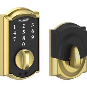 Schlage BE375 CAM 619 Touch Camelot Deadbolt, Electronic Keyless Entry Lock, Satin Nickel(Bright Brass)