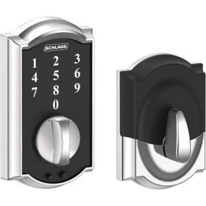 Schlage BE375 CAM 619 Touch Camelot Deadbolt, Electronic Keyless Entry Lock, Satin Nickel(Bright Chrome)