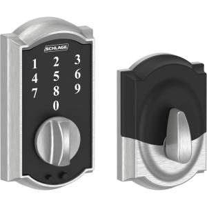 Schlage BE375 CAM 619 Touch Camelot Deadbolt, Electronic Keyless Entry Lock, Satin Nickel(Satin Chrome)