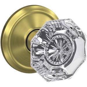 Schlage Custom FC21 ALX 716 CAM Alexandria Glass Knob with Camelot Trim Hall-Closet and Bed-Bath Lock, Aged Bronze(Satin Brass)