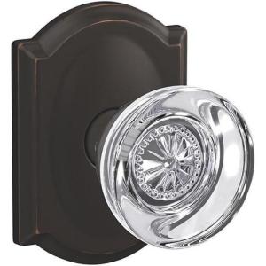 Schlage Custom FC21 HOB 619 KIN Hobson Glass Knob with Kinsler Trim Hall-Closet and Bed-Bath Lock, Satin Nickel(Aged Bronze)