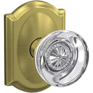 Schlage Custom FC21 HOB 619 KIN Hobson Glass Knob with Kinsler Trim Hall-Closet and Bed-Bath Lock, Satin Nickel(Satin Brass)