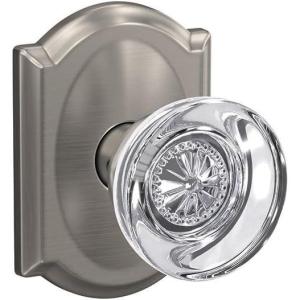 Schlage Custom FC21 HOB 619 KIN Hobson Glass Knob with Kinsler Trim Hall-Closet and Bed-Bath Lock, Satin Nickel(Satin Nickel)