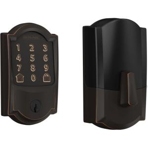 Schlage Encode Smart WiFi Deadbolt Lock for Front Door – Keyless Entry with App or Touchscreen – Works with Alexa, Hey Google, & Airbnb – Create Codes for Guests – Satin Nickel(Aged Bronze)