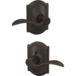 Schlage F10 ACC 716 CAM Accent Door Lever with Camelot Trim, Hall & Closet Passage Lock, Aged Bronze