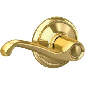 Schlage F10 V FLA 605 Flair Door Lever, Hall & Closet Passage Lock, Bright Brass(Bright Brass)