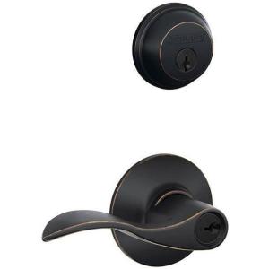 Schlage FB50N V Acc 716 Single Cylinder Deadbolt and Keyed Entry Accent Lever, Aged Bronze(No Size)