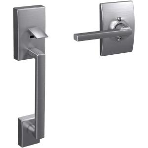 Schlage FE285 CEN 622 LAT Century Front Entry Handleset with Latitude Lever, Lower Half Grip, Matte Black(Satin Chrome)