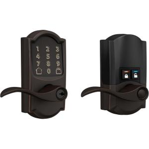 Schlage FE789WB CEN 622 LAT Encode WiFi Latitude Lever Smart Lock, Keyless Entry Touchscreen Door Lock with Century Trim, Matte Black(Aged Bronze)