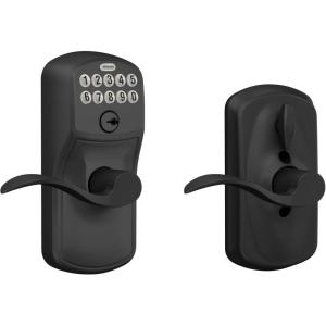 Schlage Plymouth Keypad Entry with Flex-Lock and Accent LeverKnob, Matte Black, FE595 PLY 622 Acc