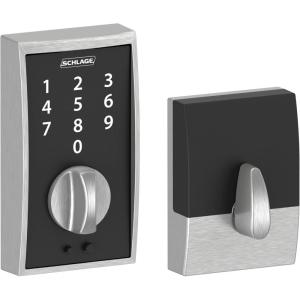 Schlage Touch Century Keypad Deadbolt, Electronic Keyless Entry Lock, Satin Chrome, BE375 CEN 626((Pack of 1))