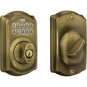 Schlage BE365 CAM 609 Camelot Keypad Deadbolt, Electronic Keyless Entry Lock, Antique Brass