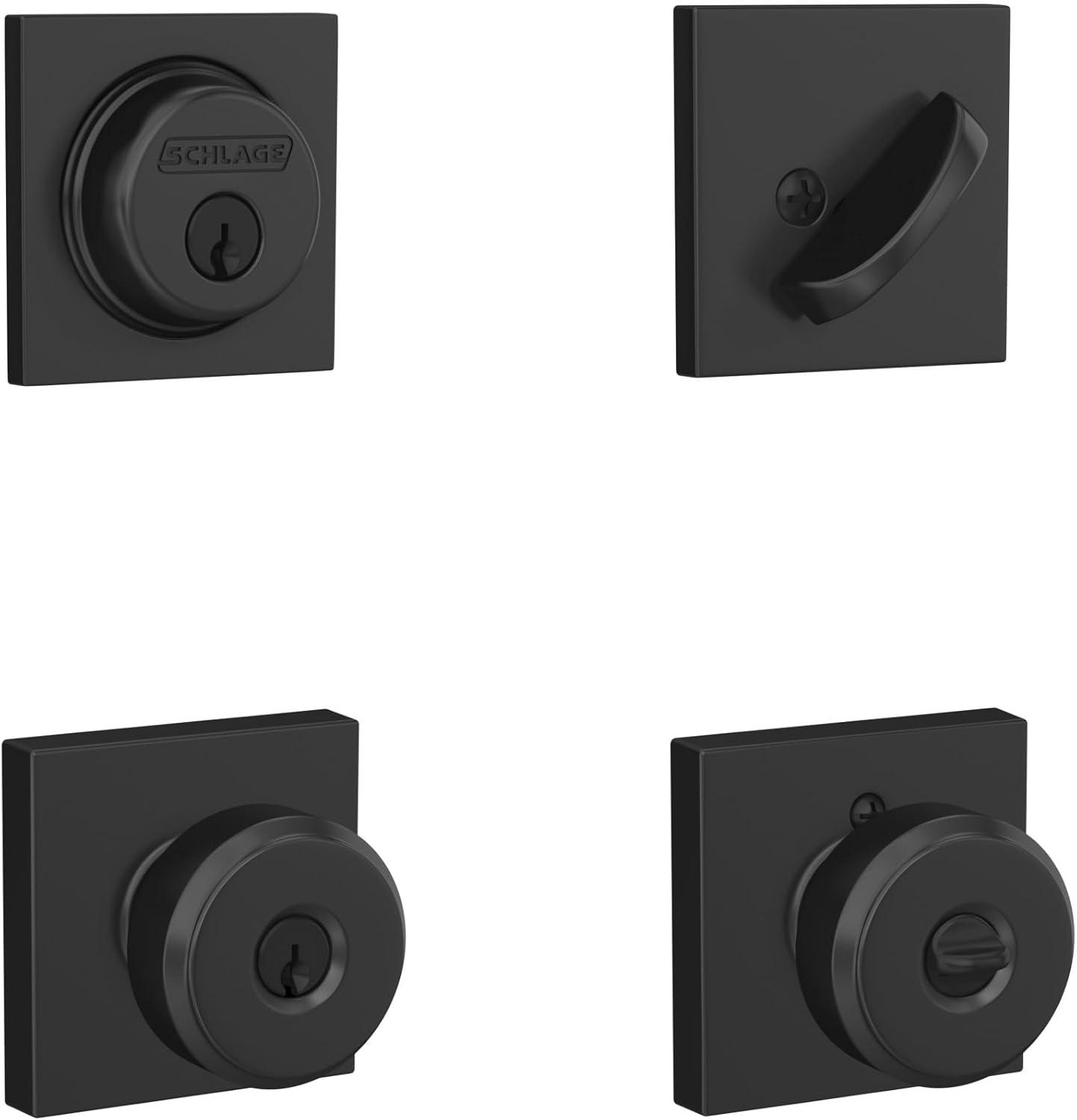 image:imageSchlage FB55 N G BWE 622 COL Single Cylinder Deadbolt and Keyed Entry Bowery Knob with Collins Trim Matte BlackPack of 1