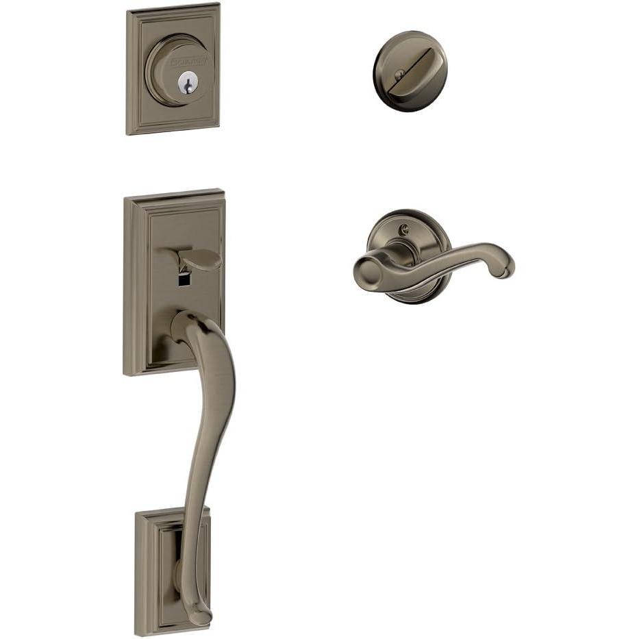 image:imageSCHLAGE Addison Single Cylinder Handleset and Left Hand Flair Lever Antique Pewter F60 ADD 620 FLA LH