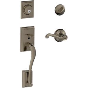 Addison Single Cylinder Handleset and Right Hand Flair Lever, Antique Pewter (F60 ADD 620 FLA RH)