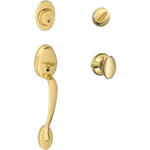 Plymouth Single Cylinder Handleset and Siena Knob, Bright Brass (F60 PLY 505 SIE 605)