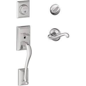 SCHLAGE Addison Single Cylinder Handleset and Left Hand Flair Lever, Bright Chrome (F60 ADD 625 FLA LH)