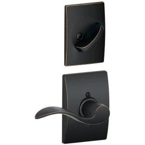 Schlage F59ACC716CENRH Aged Bronze F Series Accent With Century Rose Interior Active Handleset Trim – Inside Trim, Deadbolt, Thumbturn, Latches, Screws & Strike of F60. Order F58 for Complete Handleset ANSI A156.2 Grade 2 Square, Round, or Drive-In L