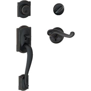 Schlage F60CAM716ACC(RH) F60 Camelot Active Door Handleset with Accent Right Hand Interior, Aged Bronze