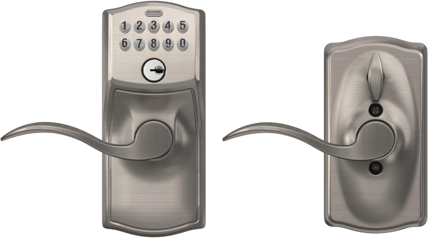image:imageSCHLAGE Satin Nickel FE595VCAM619ACC Camelot Keypad Entry with FlexLock and Accent Levers