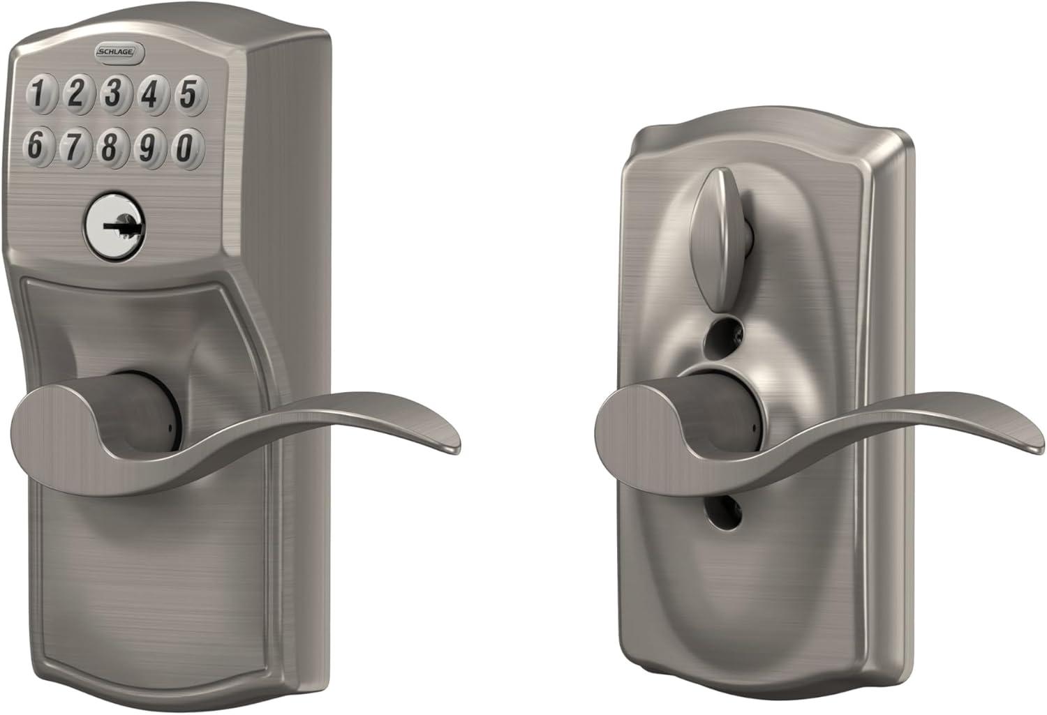 image:imageSCHLAGE Satin Nickel FE595VCAM619ACC Camelot Keypad Entry with FlexLock and Accent Levers