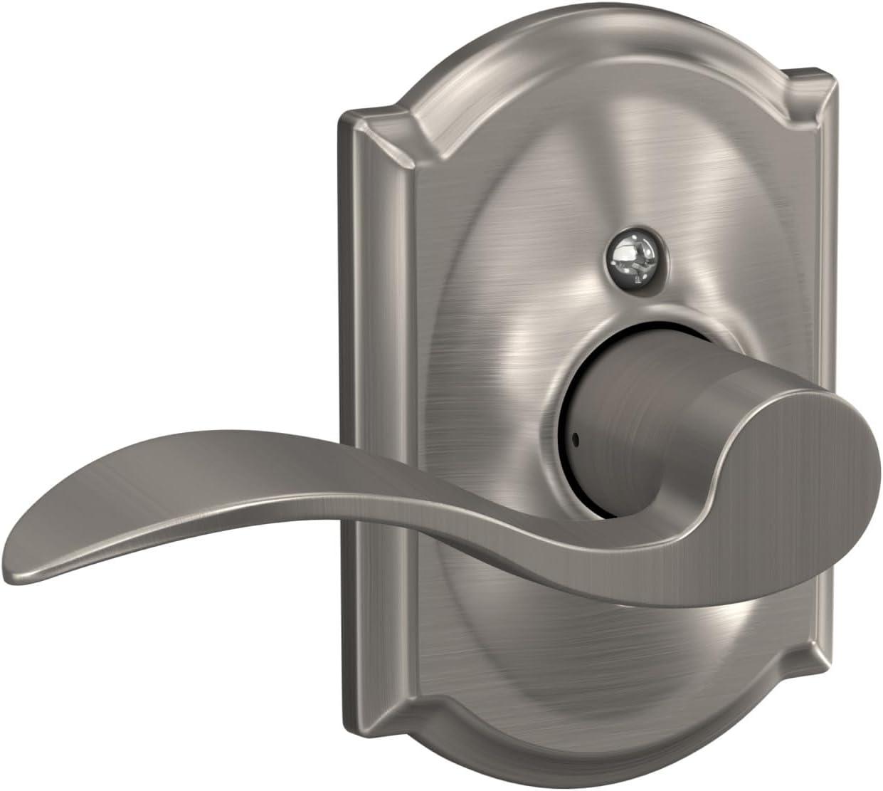 image:imageSchlage F10 ACC 619 CAM Accent Door Lever with Camelot Trim Hall amp Closet Passage Lock Satin NickelPassage
