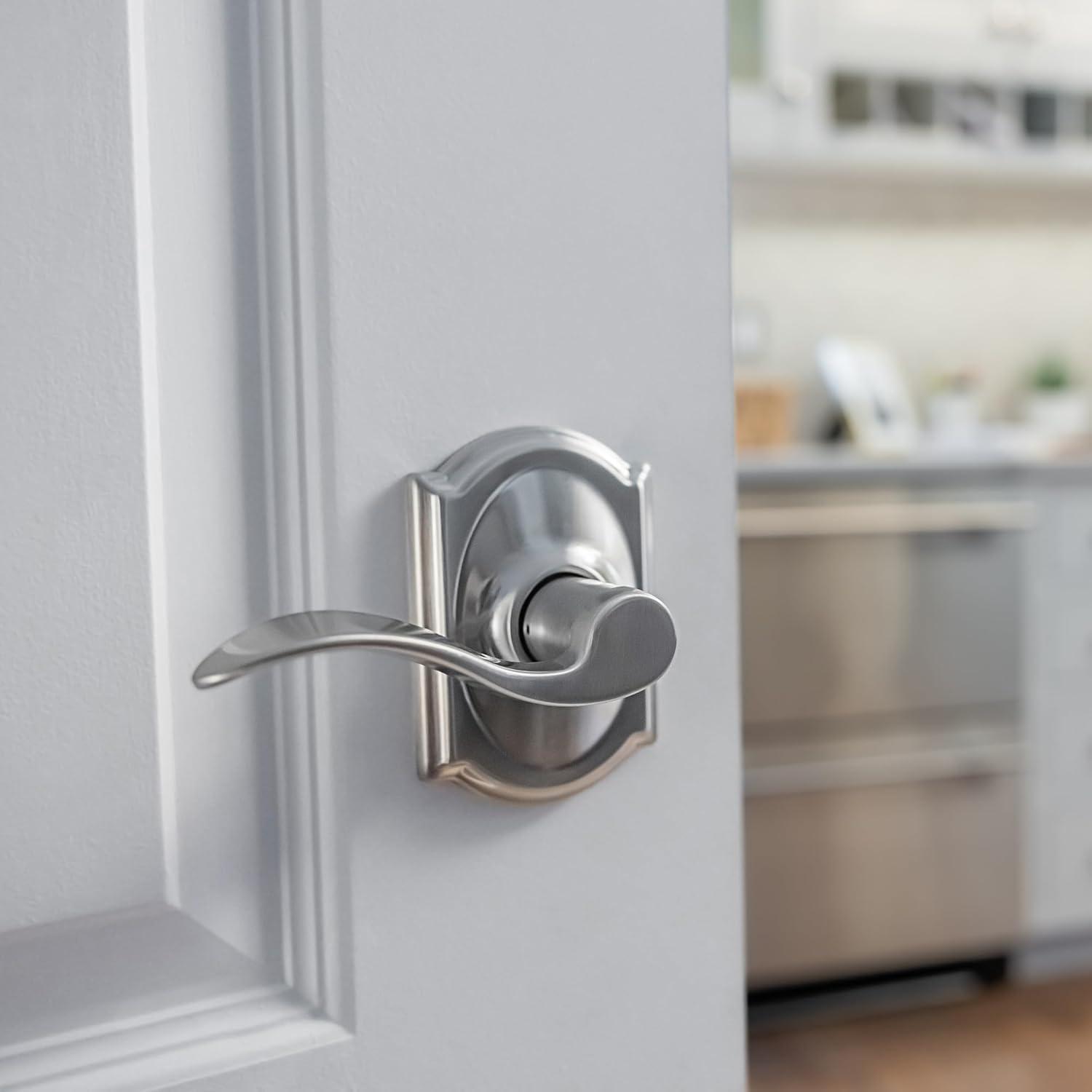 image:imageSchlage F10 ACC 619 CAM Accent Door Lever with Camelot Trim Hall amp Closet Passage Lock Satin NickelPassage
