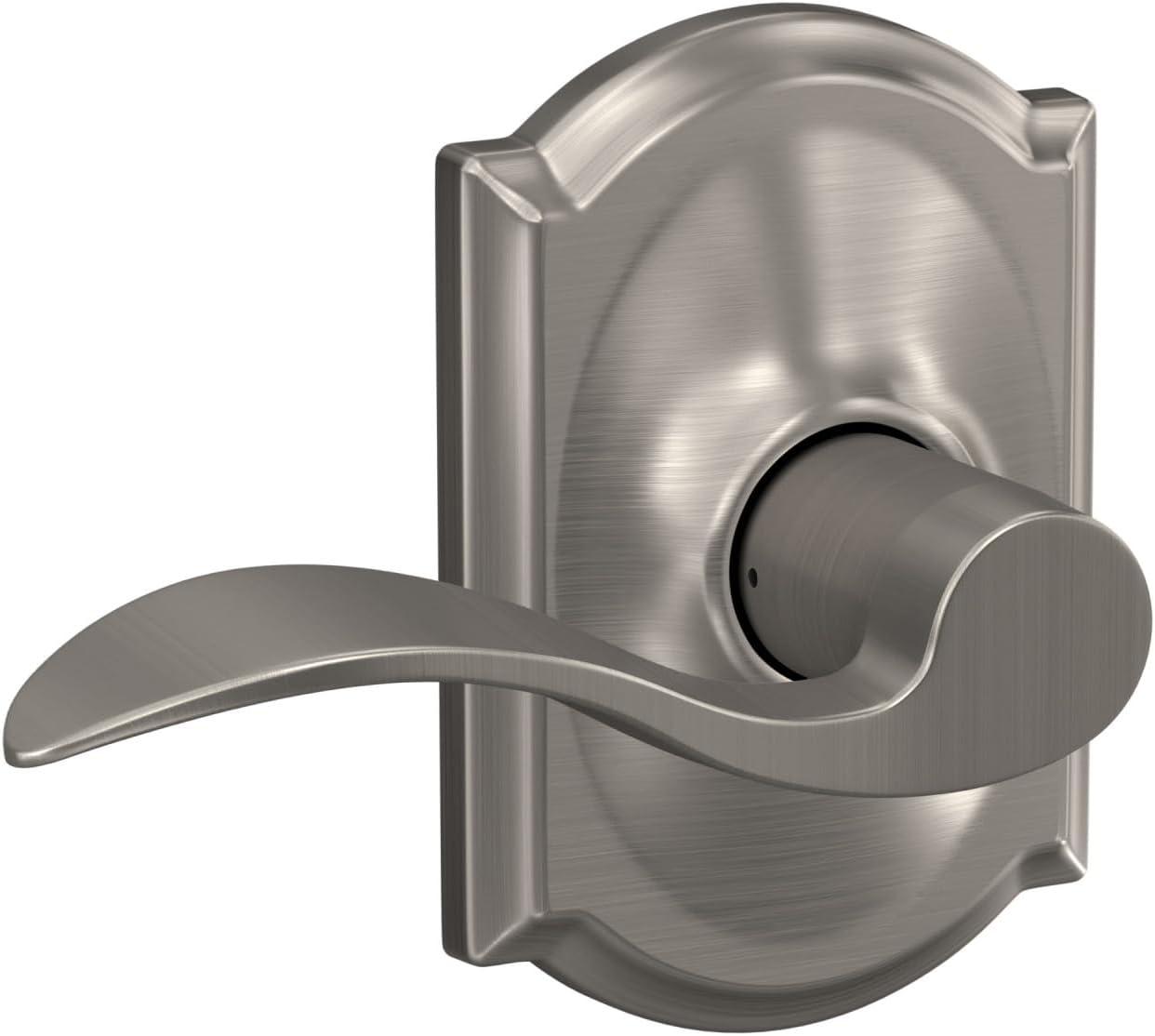image:imageSchlage F10 ACC 619 CAM Accent Door Lever with Camelot Trim Hall amp Closet Passage Lock Satin NickelPassage