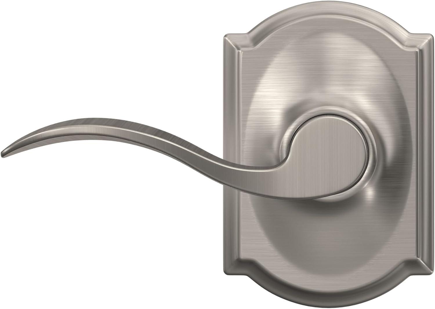 image:imageSchlage F10 ACC 619 CAM Accent Door Lever with Camelot Trim Hall amp Closet Passage Lock Satin NickelPassage