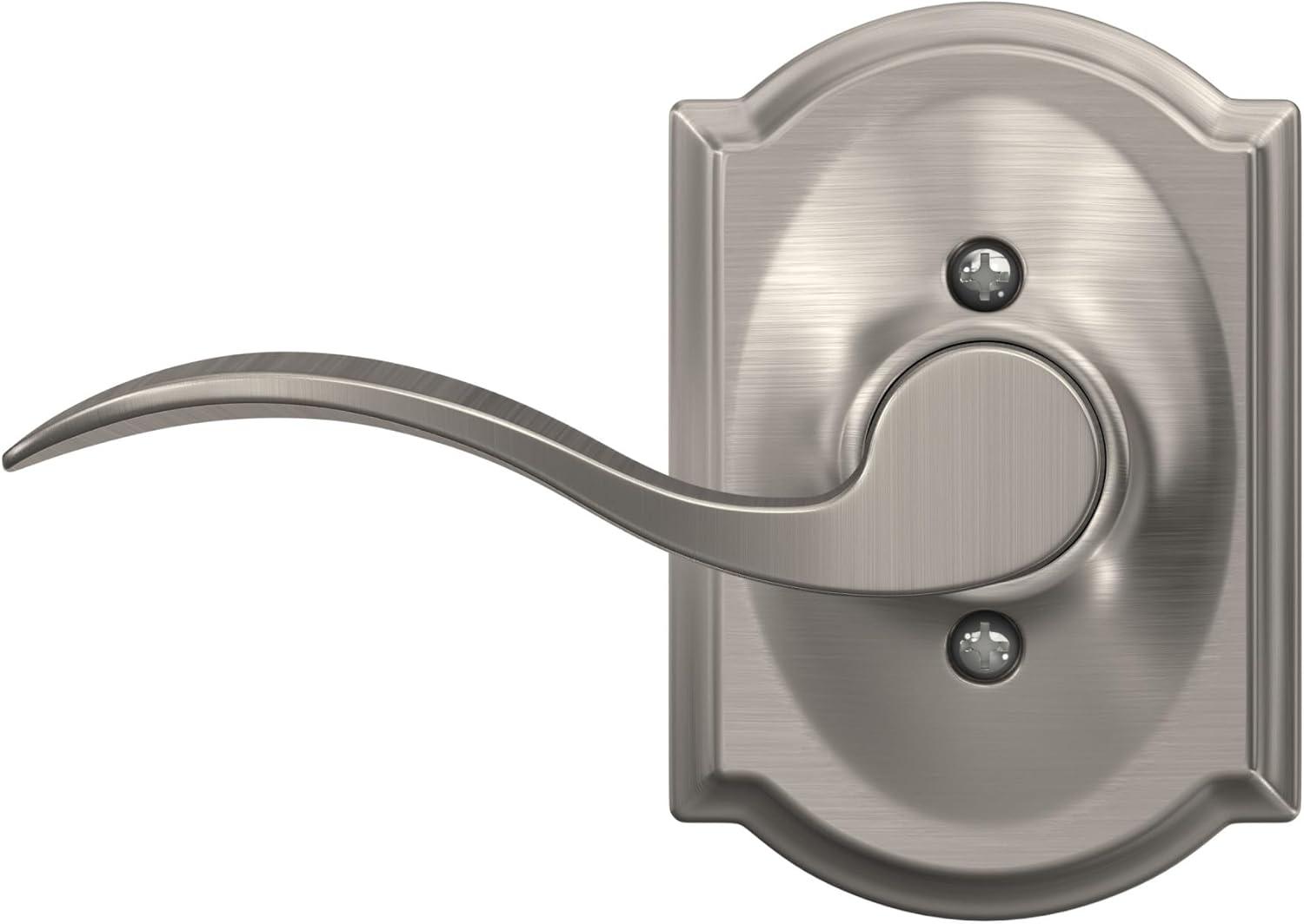 image:imageSchlage F10 ACC 619 CAM Accent Door Lever with Camelot Trim Hall amp Closet Passage Lock Satin NickelPassage