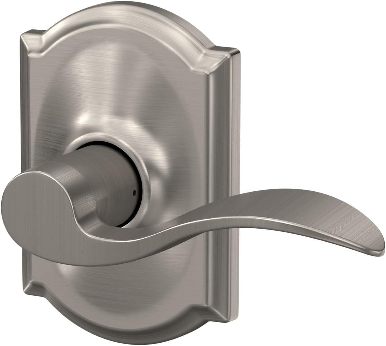 image:imageSchlage F10 ACC 619 CAM Accent Door Lever with Camelot Trim Hall amp Closet Passage Lock Satin NickelPassage