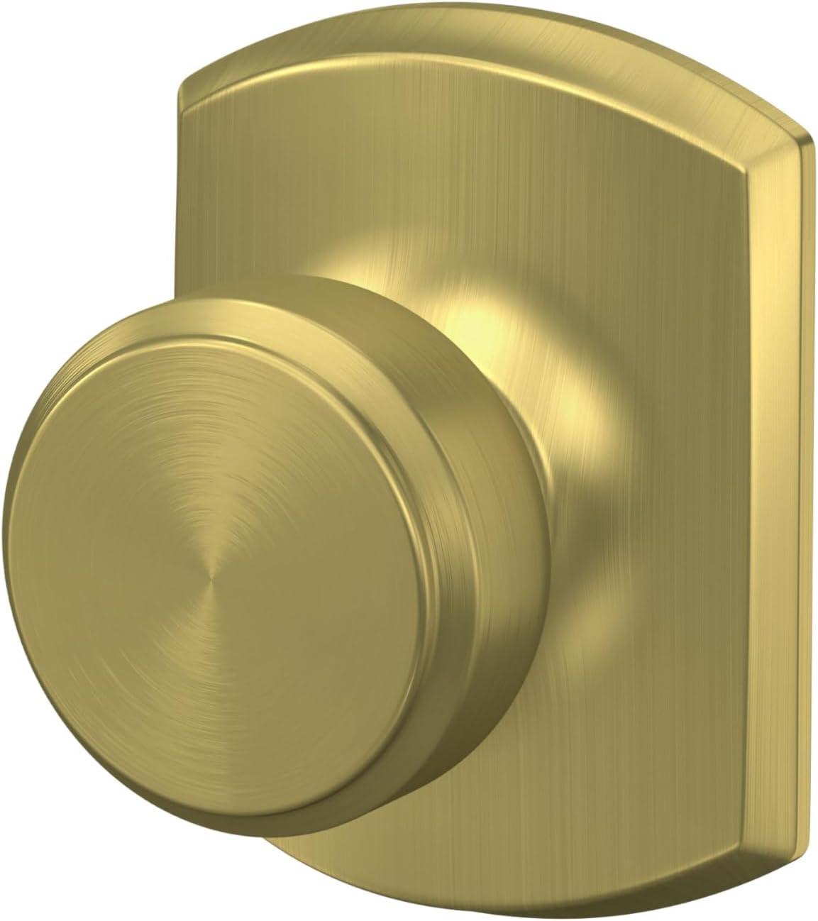 image:imageSchlage F10 BWE 608 GRW Bowery Door Knob with Greenwich Trim Hall amp Closet Passage Lock Satin Brass