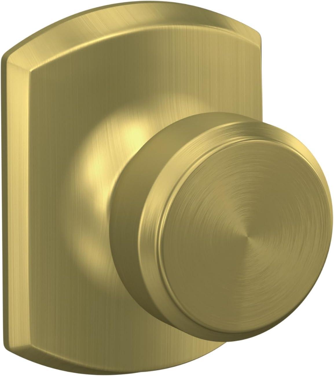 image:imageSchlage F10 BWE 608 GRW Bowery Door Knob with Greenwich Trim Hall amp Closet Passage Lock Satin Brass