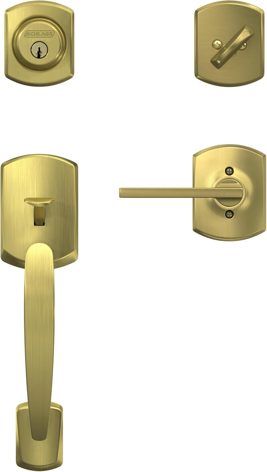 image:imageSchlage F60 GRW 608 LAT GRW Greenwich Front Entry Handleset with Latitude Door Lever Deadbolt Keyed 1 Side Satin Brass