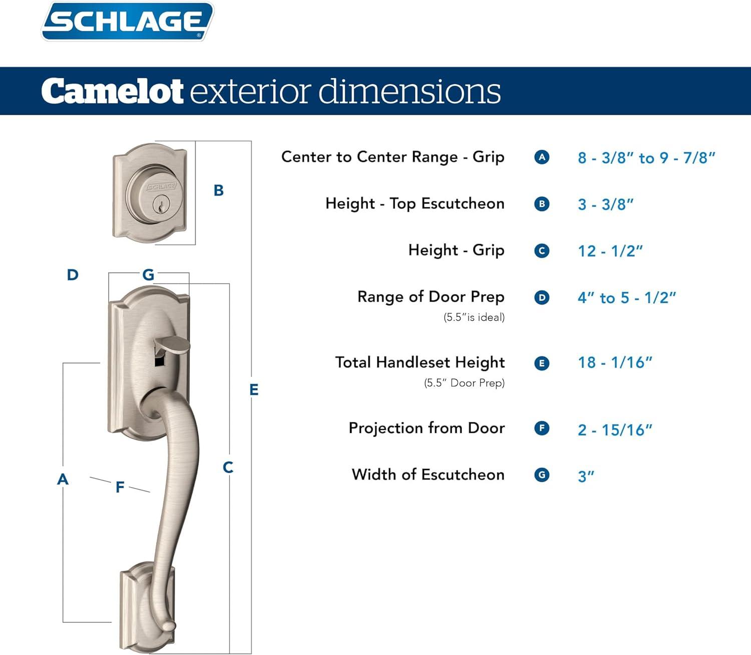 image:imageSchlage F60 V CAM 716 ACC Camelot Front Entry Handleset with Accent Lever Deadbolt Keyed 1 Side Aged BronzeSatin Nickel