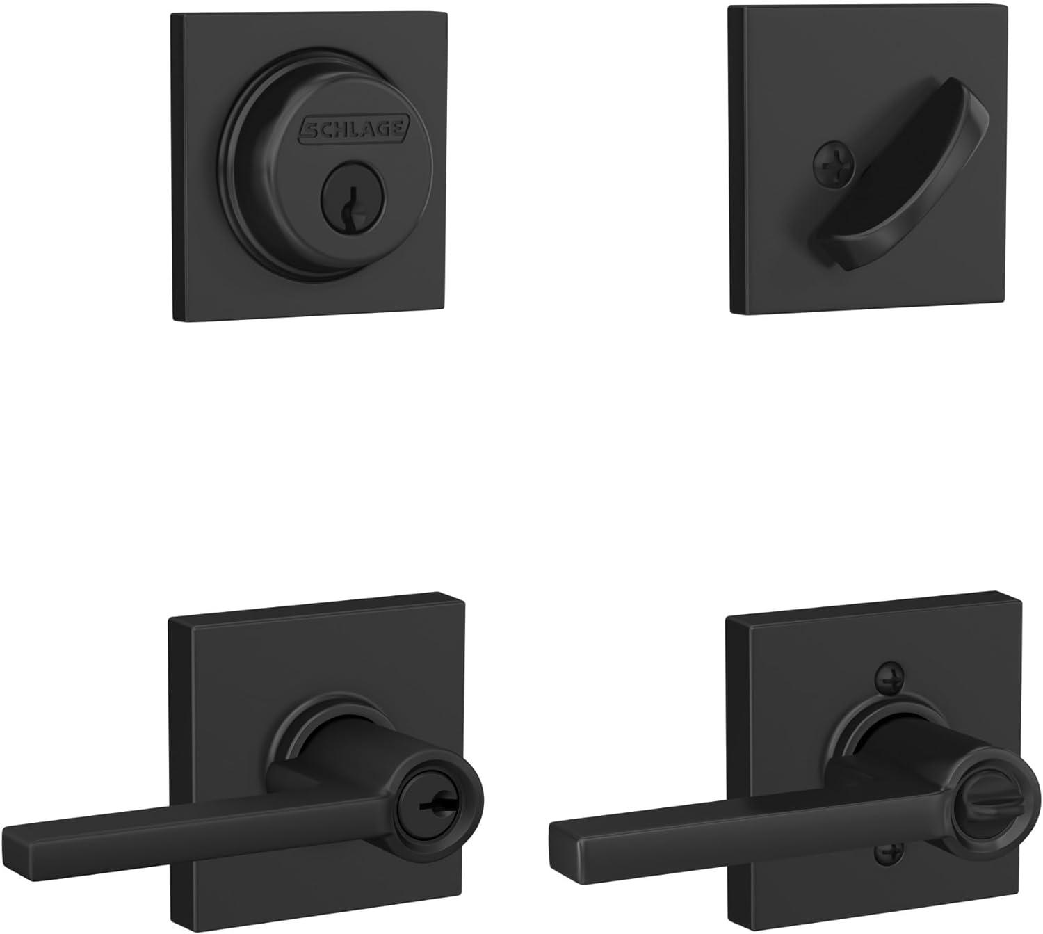 image:imageSchlage FB55N G LAT 622 COL Single Cylinder Deadbolt and Keyed Entry Latitude Lever with Collins Trim Matte BlackPack of 1