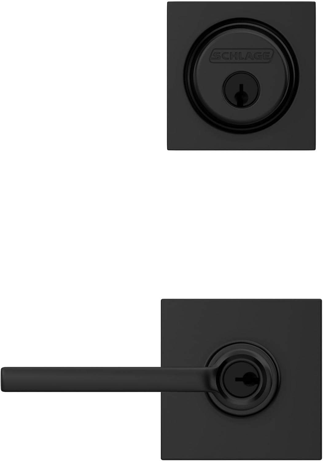 image:imageSchlage FB55N G LAT 622 COL Single Cylinder Deadbolt and Keyed Entry Latitude Lever with Collins Trim Matte BlackPack of 1